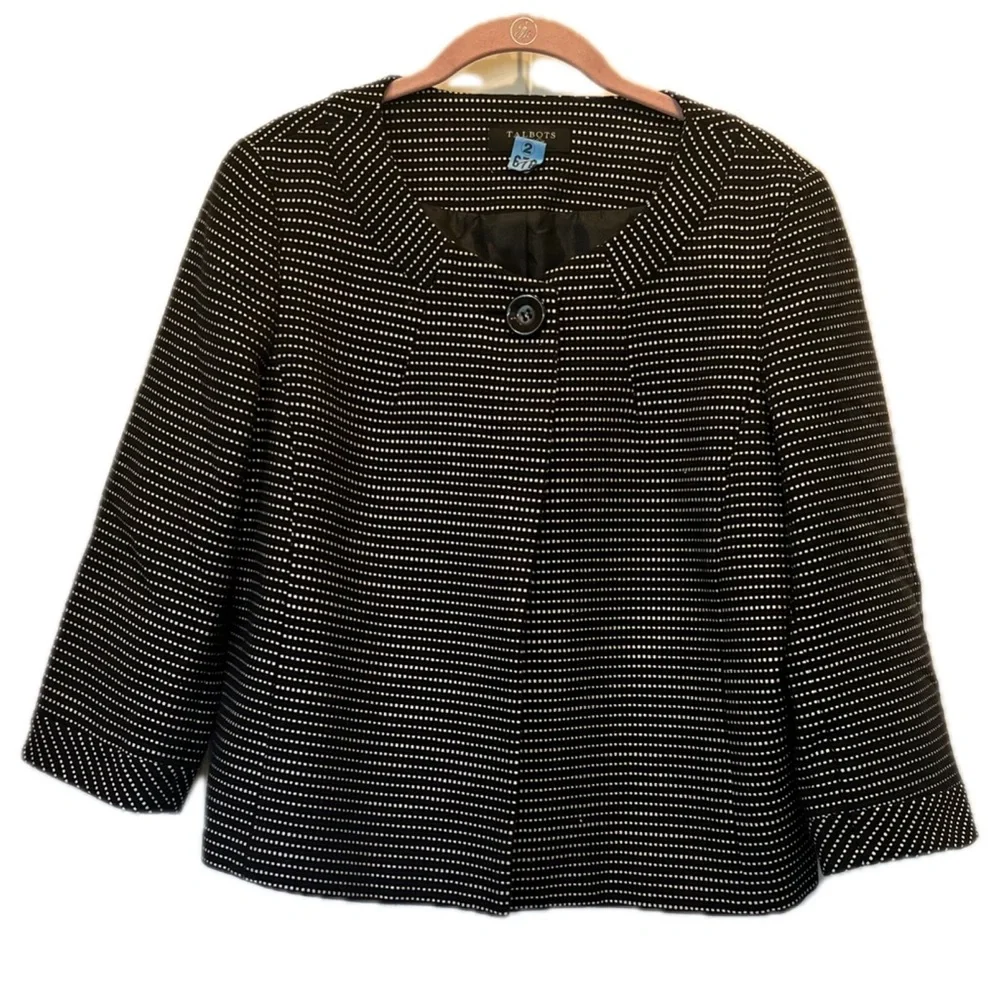 Talbots Black and White Dot Lined Swing Style Blazer SZ 12